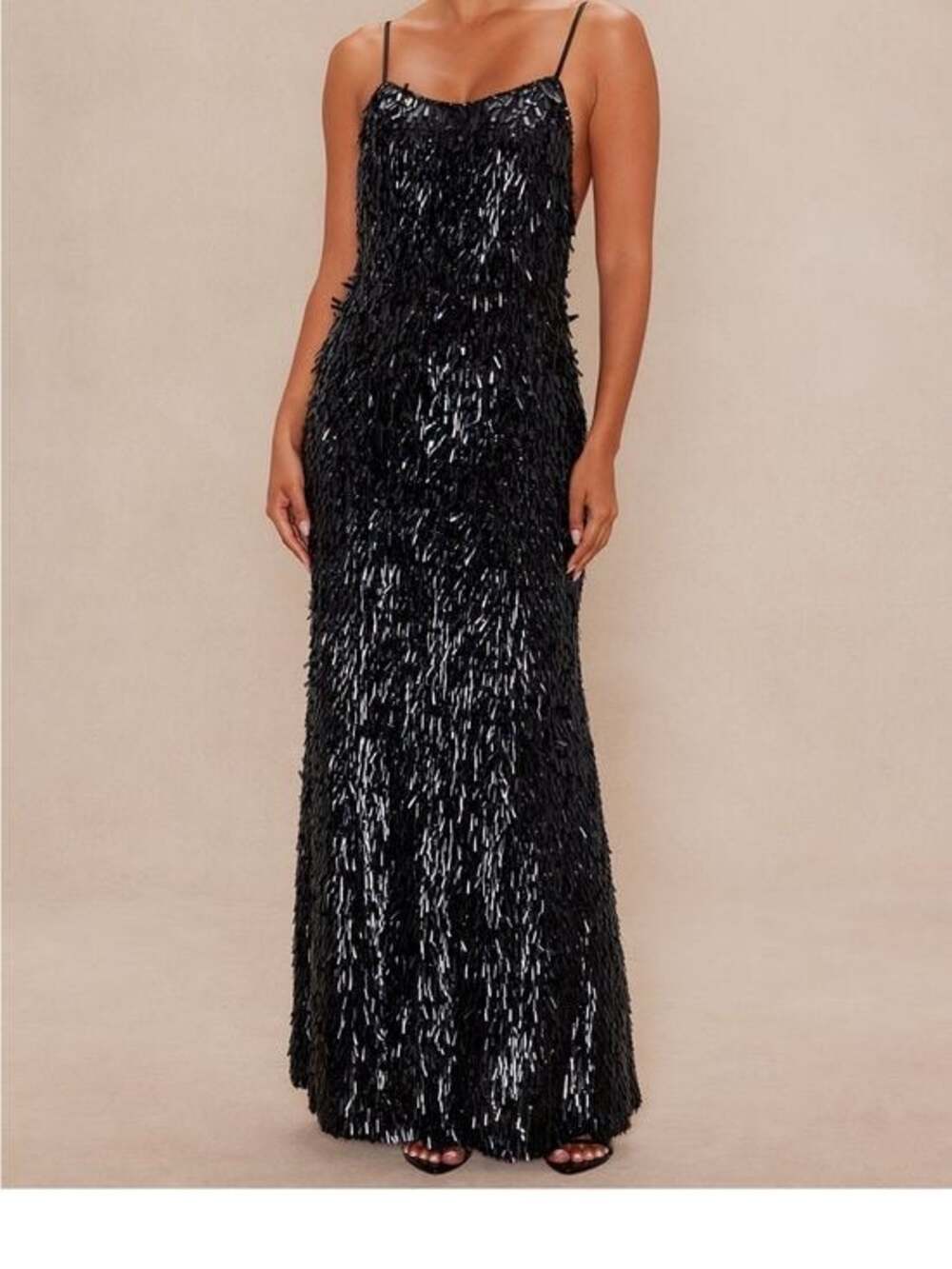 Fashion Nova Black Sequin Fringe Maxi Dress